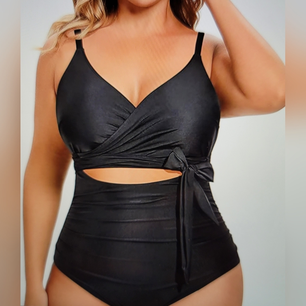 NWT Plus Size One Piece Padded Wrap Around Open Cutout bathing suit swim - Picture 2 of 12